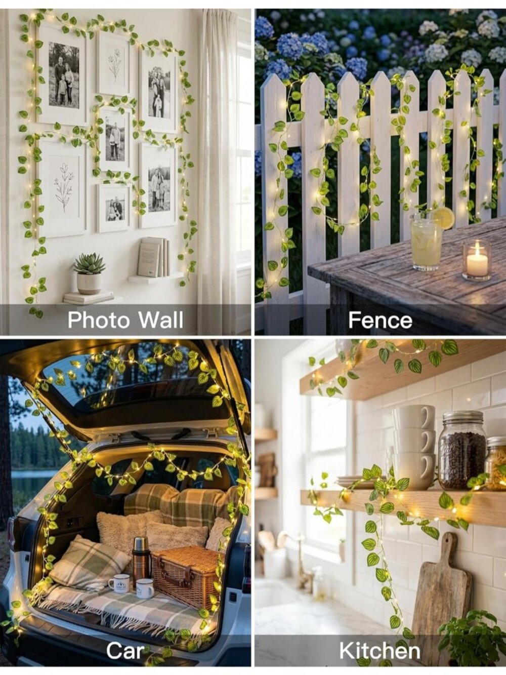 New 33ft 100 LED Watermelon Leaf Fairy Lights with Remote USB Battery Vine Decor - Picture 6 of 7